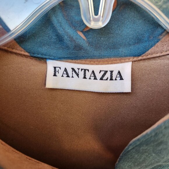 Horse-Print Long-Sleeve Button-Down Shirt Dress With Mandarin Collar Size Large - Picture 10 of 11